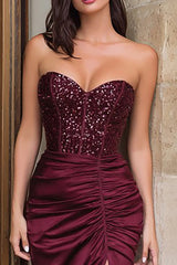 Burgundy sweetheart sequin mermaid prom dress