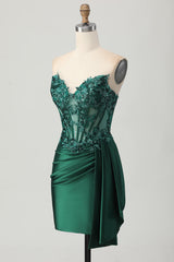 Sparkly Dark Green Sweetheart Bodycon Short Corset Homecoming Dress