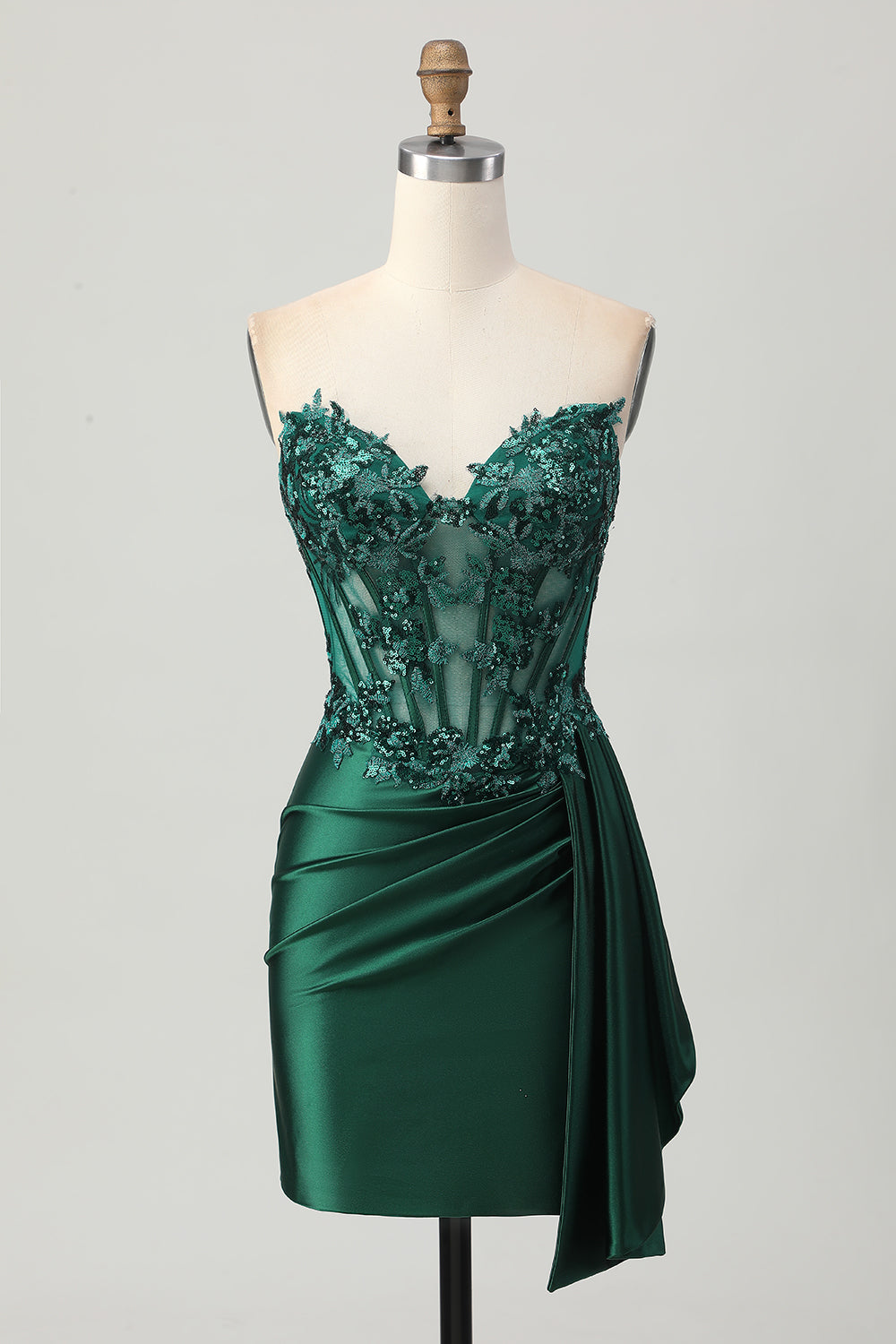 Sparkly Dark Green Sweetheart Bodycon Short Corset Homecoming Dress