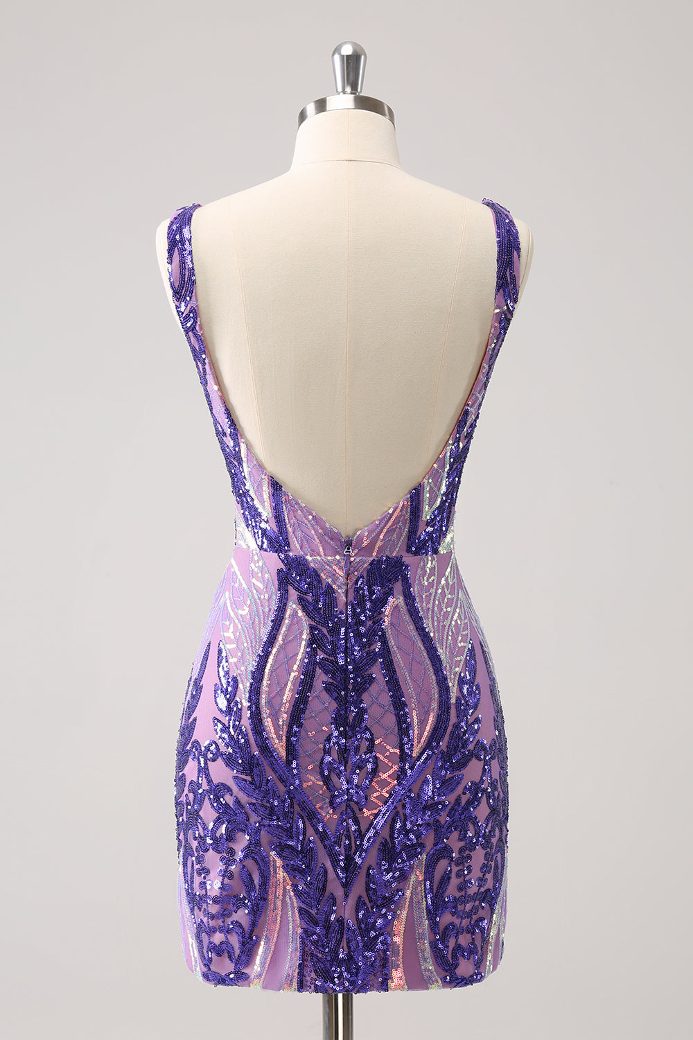 Sparkly Dark Purple V Neck Bodycon Sequins Homecoming Dress