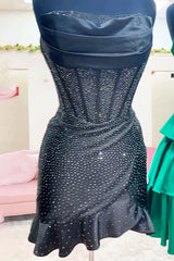 Sparkly Fuchsia Tight Strapless Short Corset Homecoming Dress with Beading