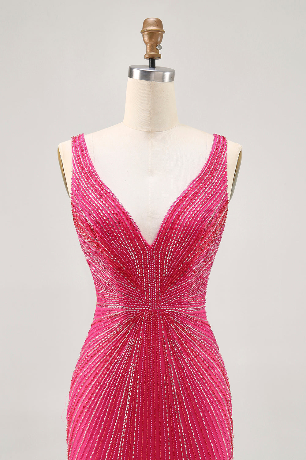 Sparkly Fuchsia V-Neck Tight Short Homecoming Dress with Beading