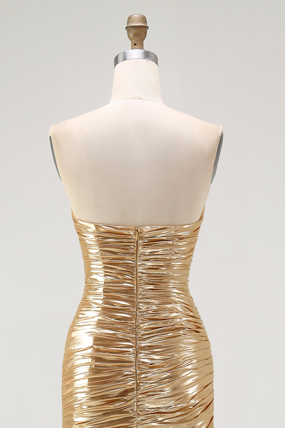 Sparkly Gold Metallic Sweetheart Ruched High-Low Cocktail Dress