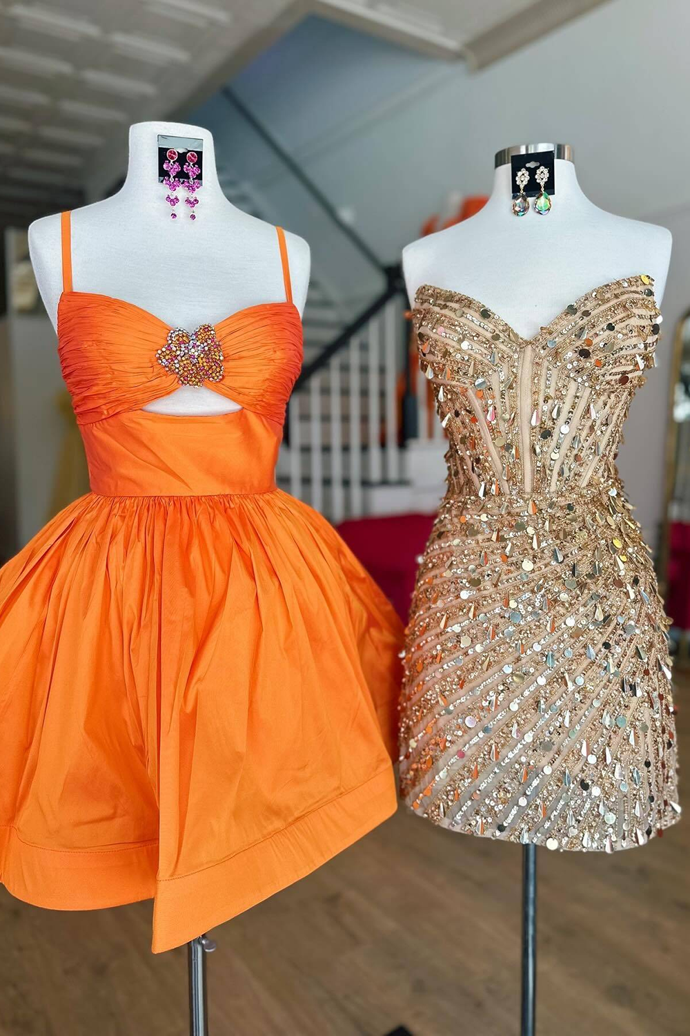 sparkly gold strapless tight short corset homecoming dress with sequins Gold Strapless Sequins Tight Short Homecoming Dress with Beadings VK24090801 Vickidress