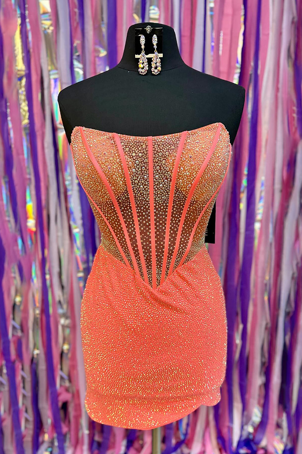 Sparkly Gold Tight Beaded Strapless Short Corset Homecoming Dress