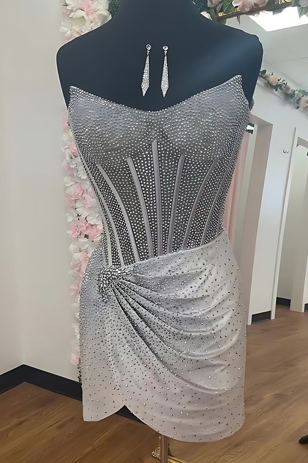 Sparkly Gold Tight Strapless Short Corset Homecoming Dress with Beading