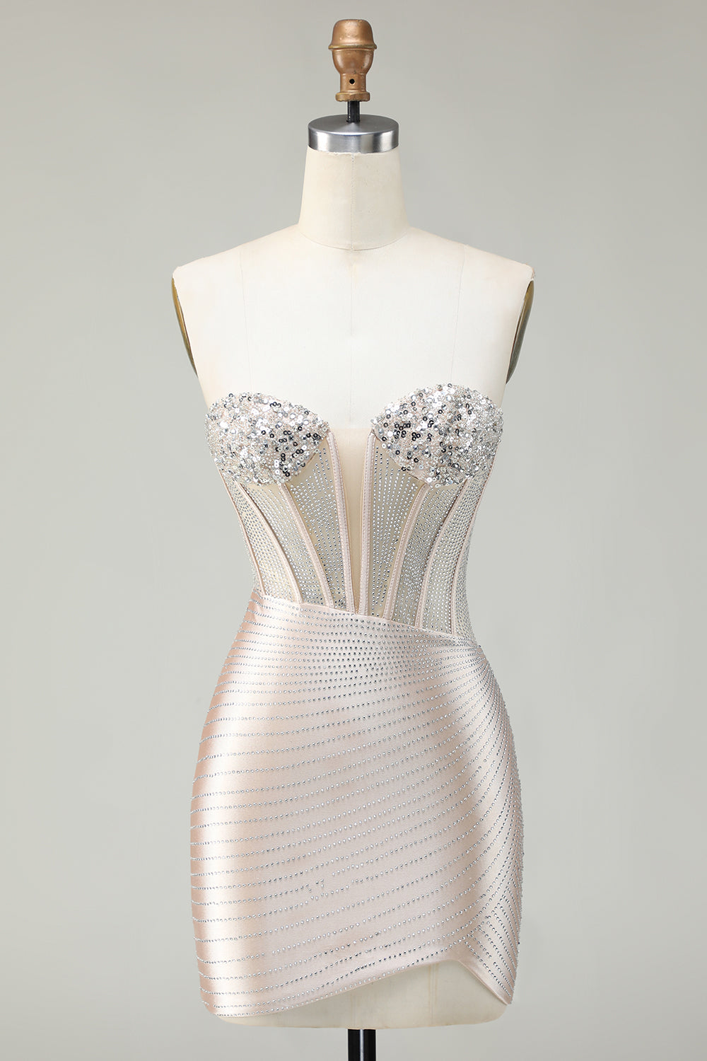 Sparkly Gold Tight Sweetheart Short Corset Homecoming Dress with Beading