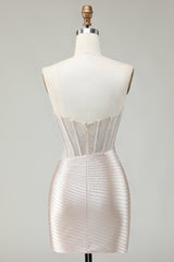 Sparkly Gold Tight Sweetheart Short Corset Homecoming Dress with Beading