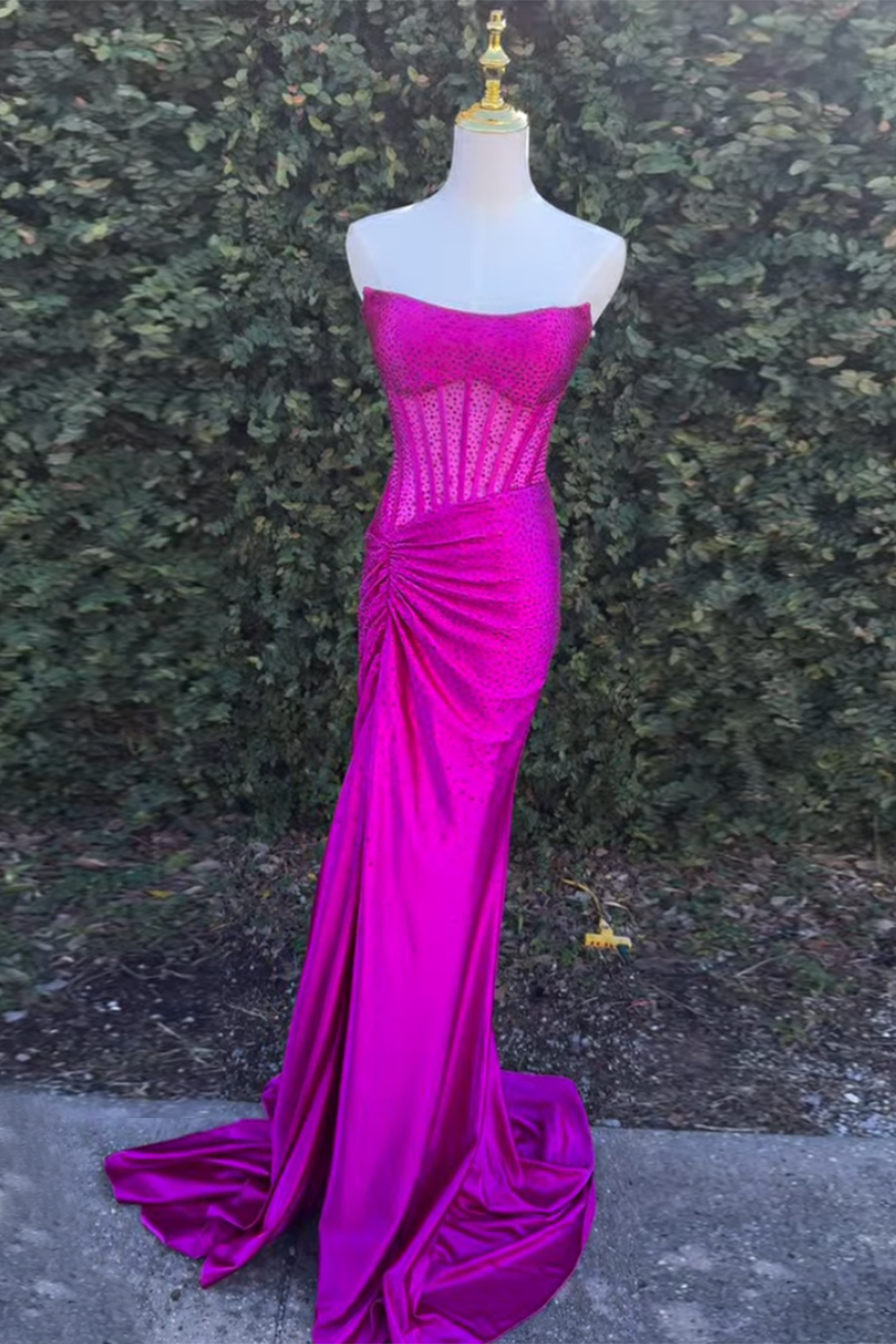 Magenta sweetheart beaded mermaid prom dress
