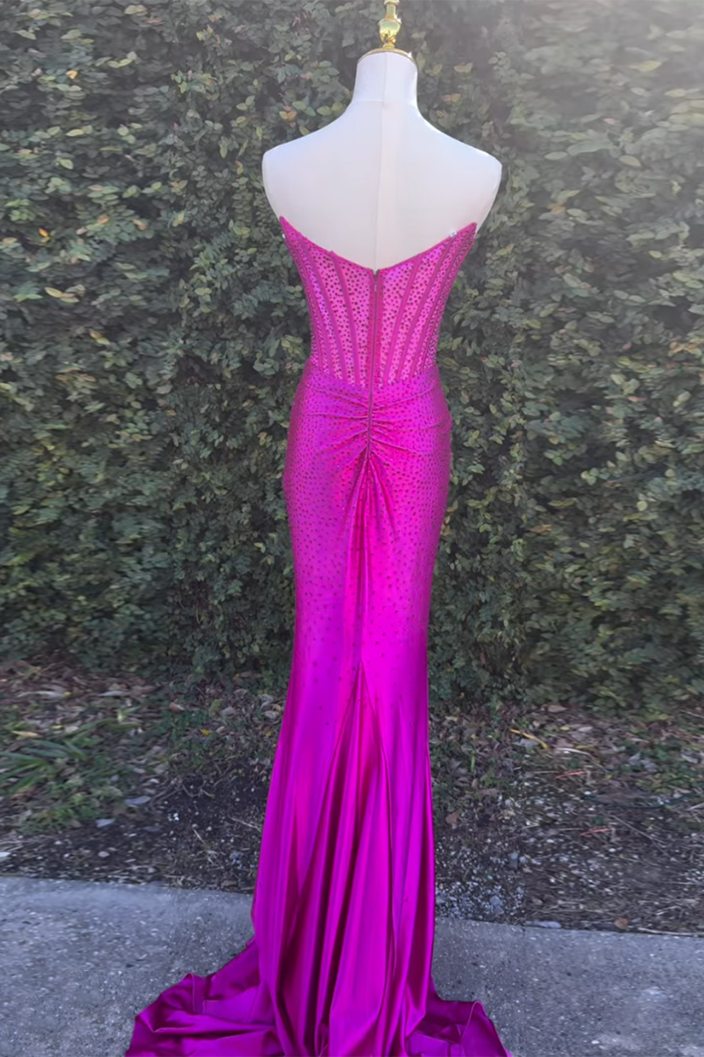 Magenta sweetheart beaded mermaid prom dress