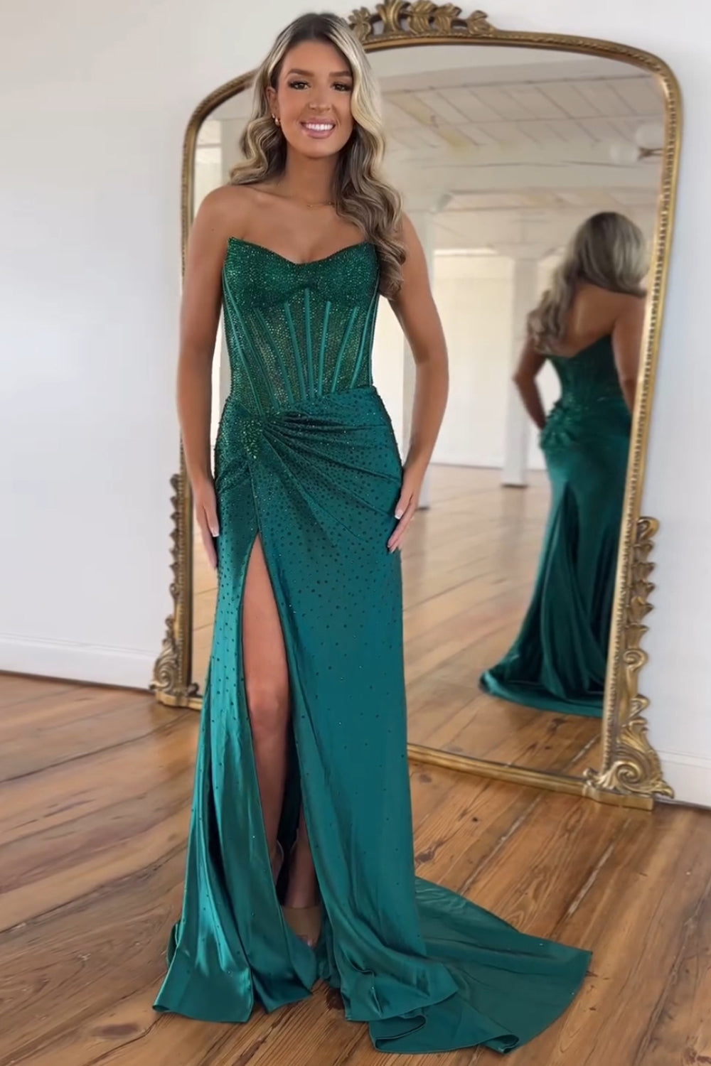 Emerald sweetheart beaded mermaid prom dress