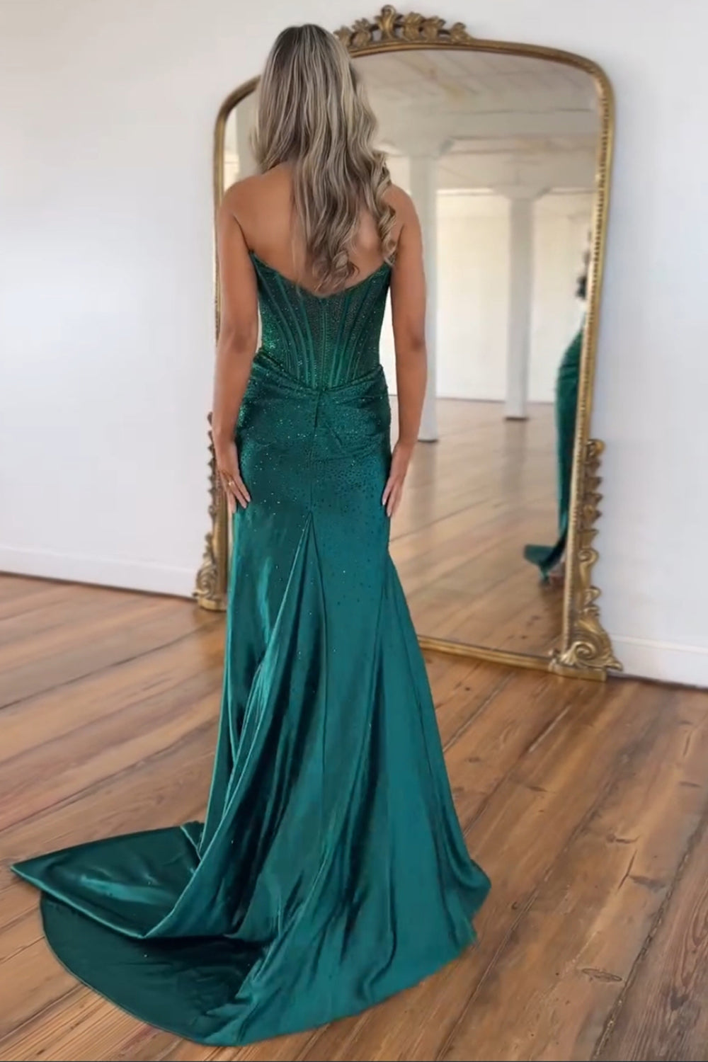 Emerald sweetheart beaded mermaid prom dress