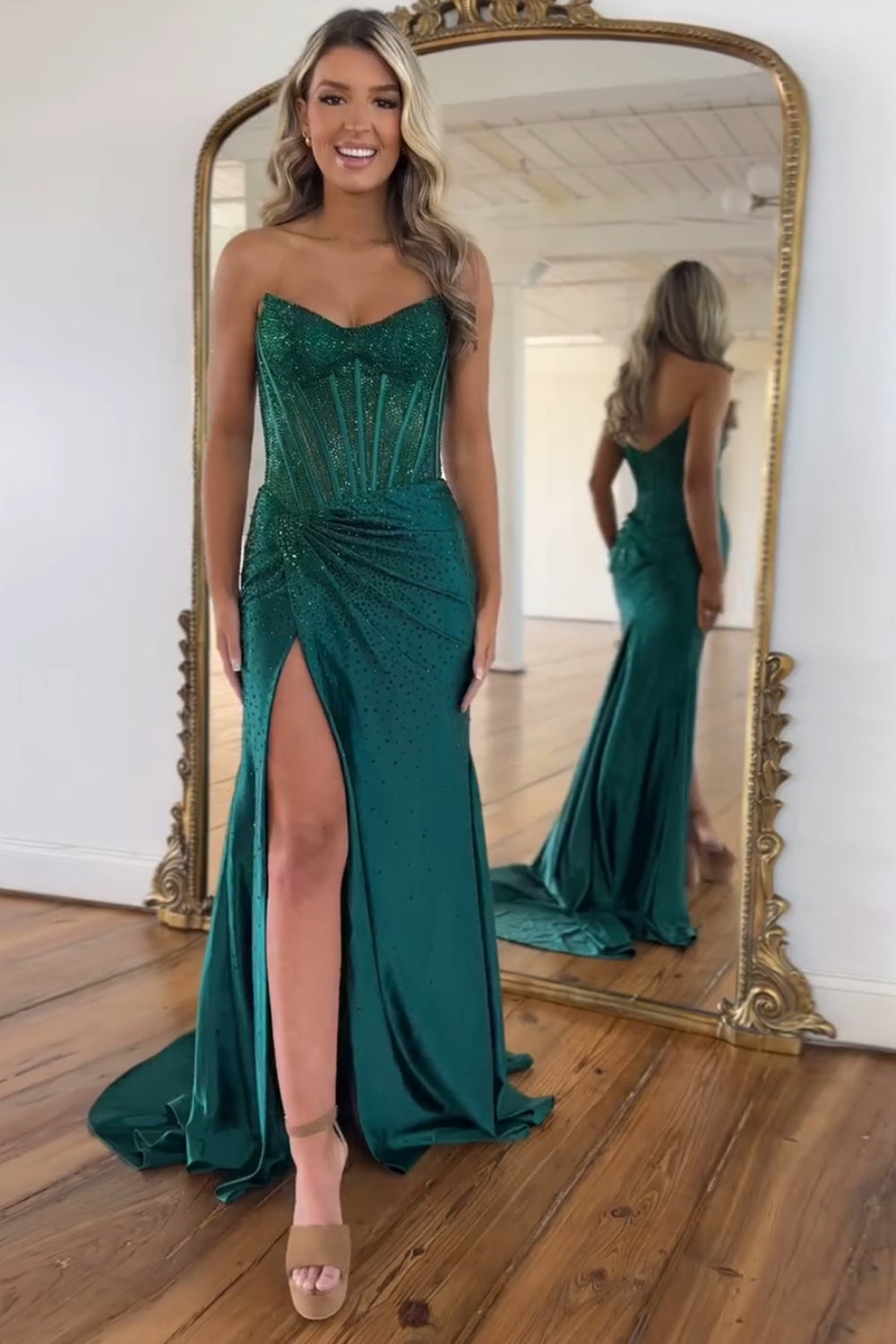 Emerald sweetheart beaded mermaid prom dress