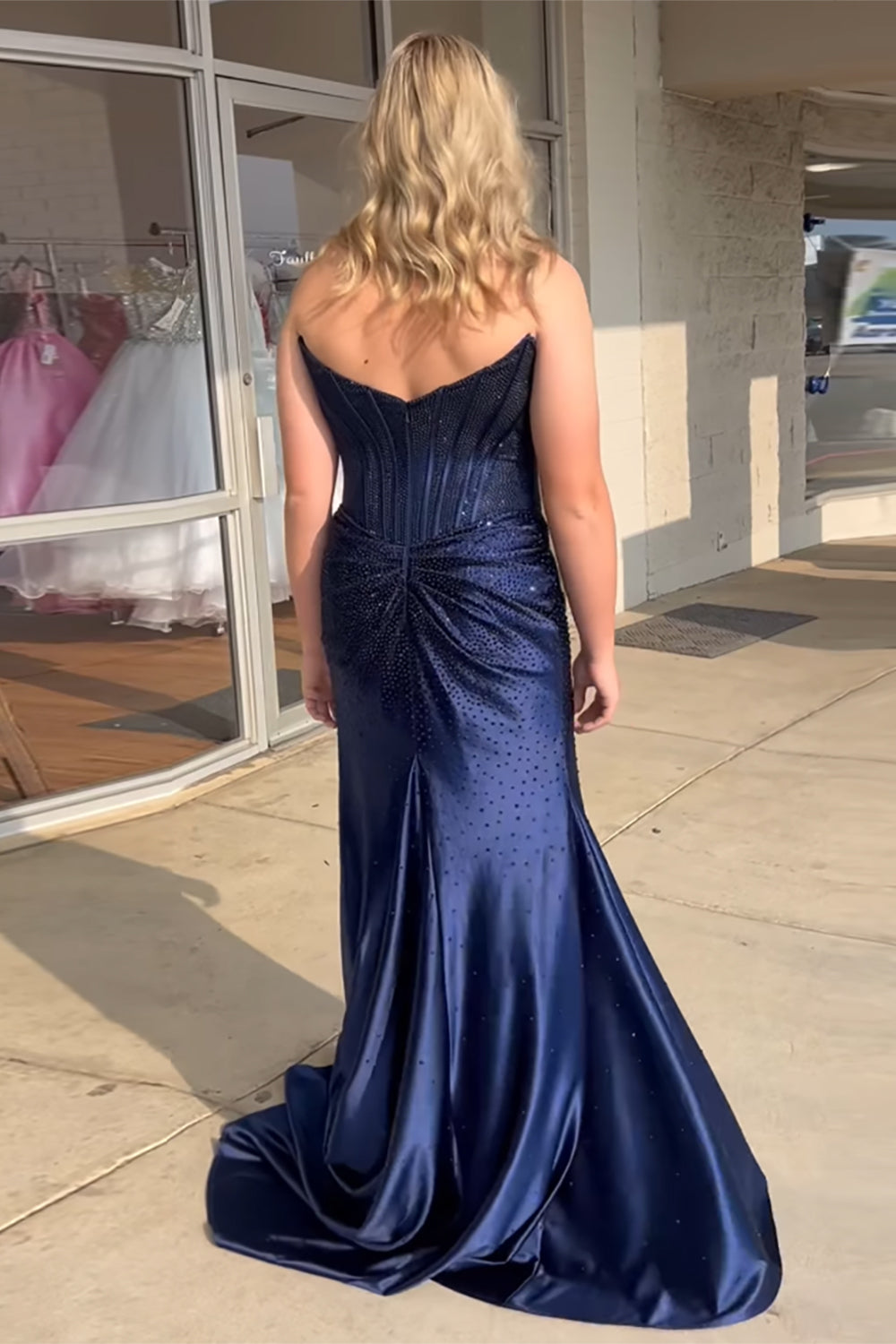 Navy sweetheart beaded mermaid prom dress