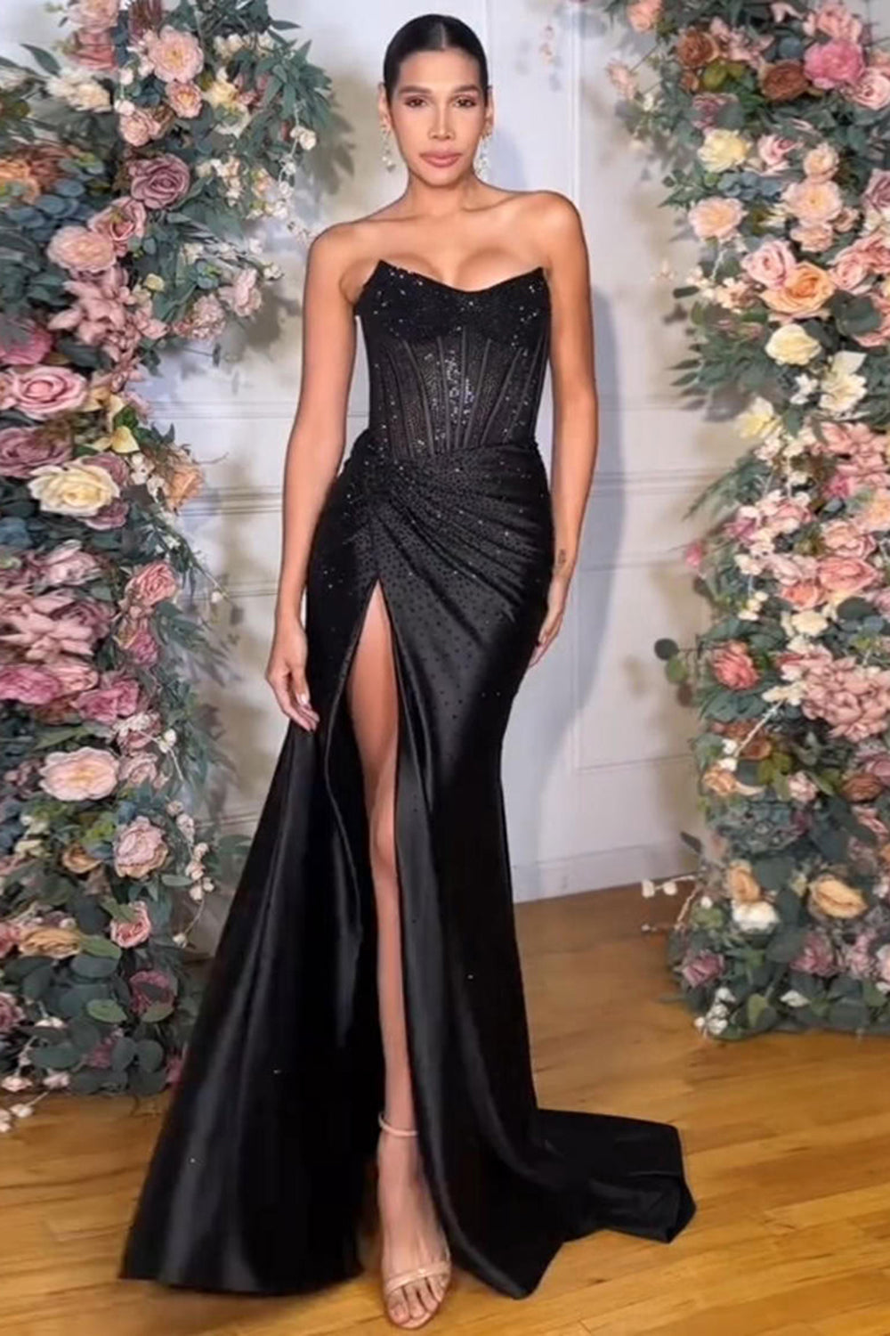 Black sweetheart beaded mermaid prom dress