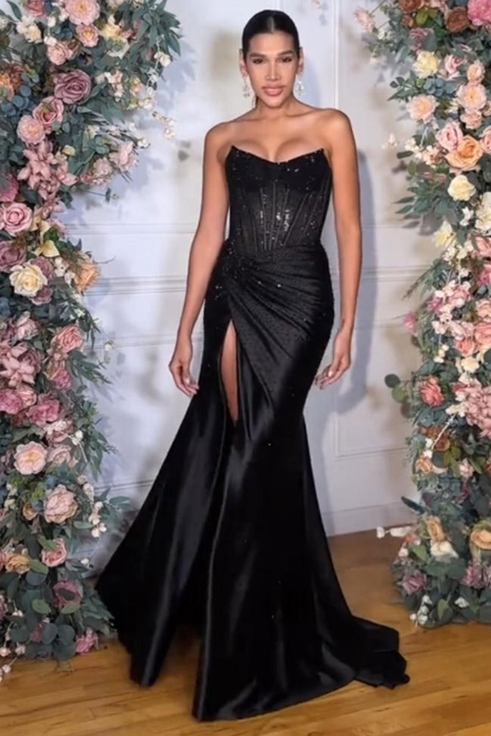 Black sweetheart beaded mermaid prom dress