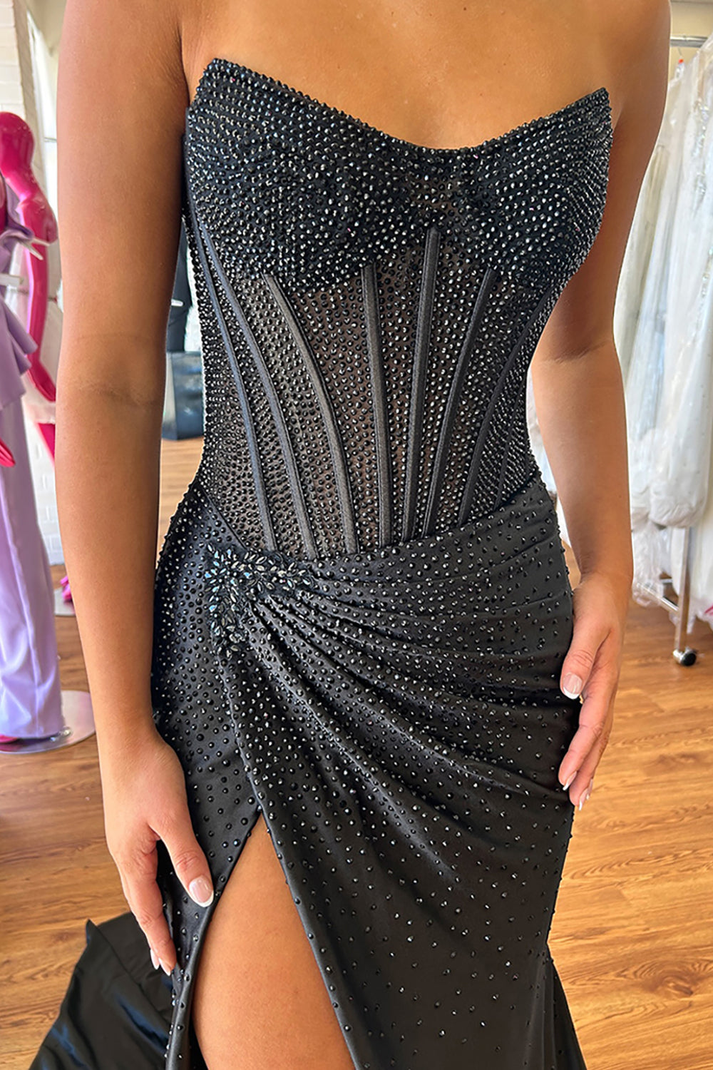 Black sweetheart beaded mermaid prom dress