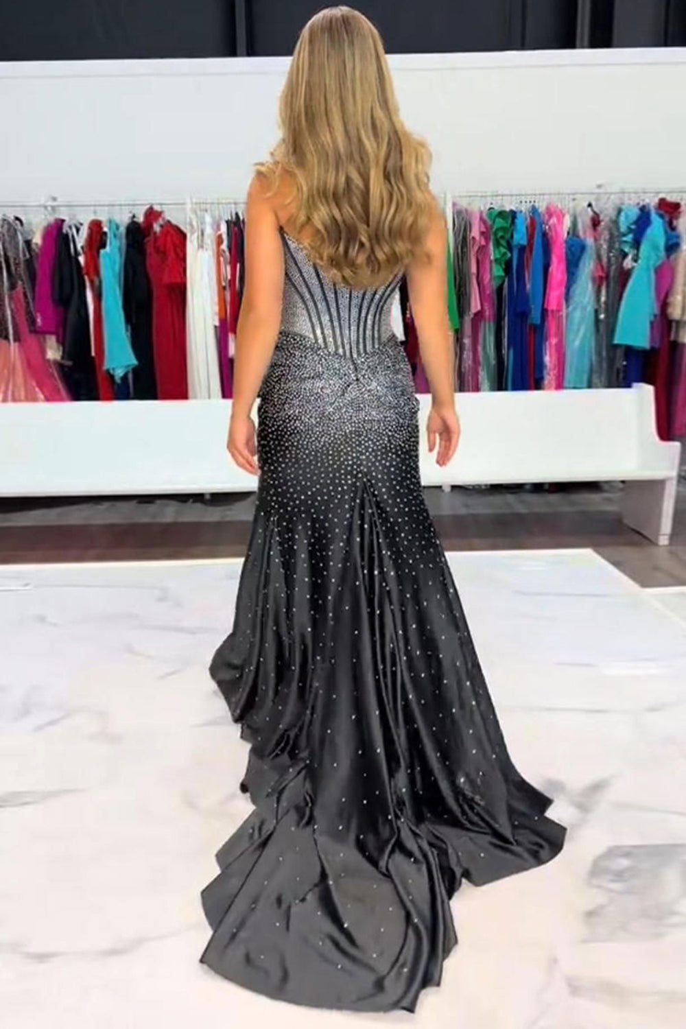 Sparkly Golden Sweetheart Mermaid Beaded Long Corset Prom Dress with Slit