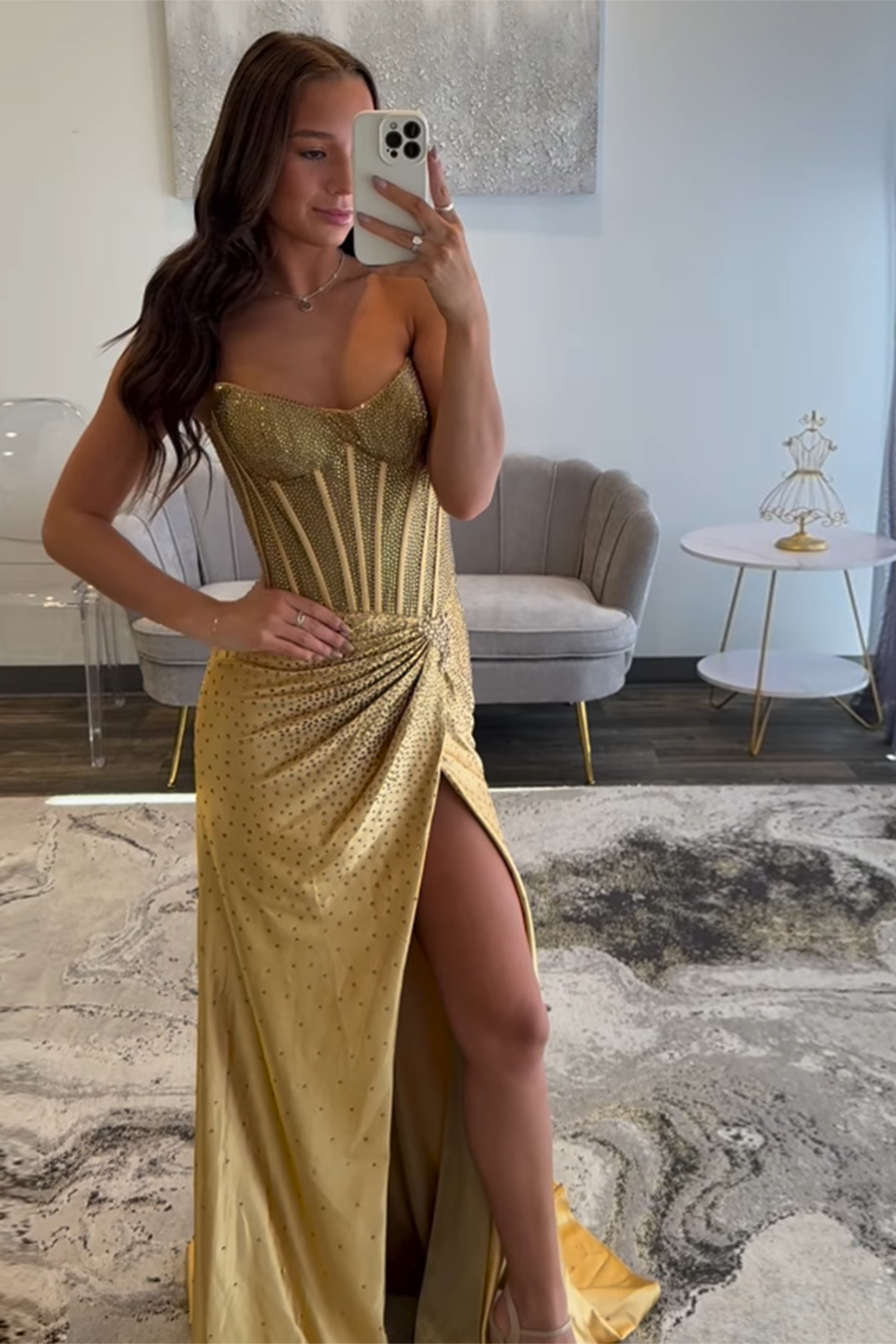 Gold sweetheart beaded mermaid prom dress