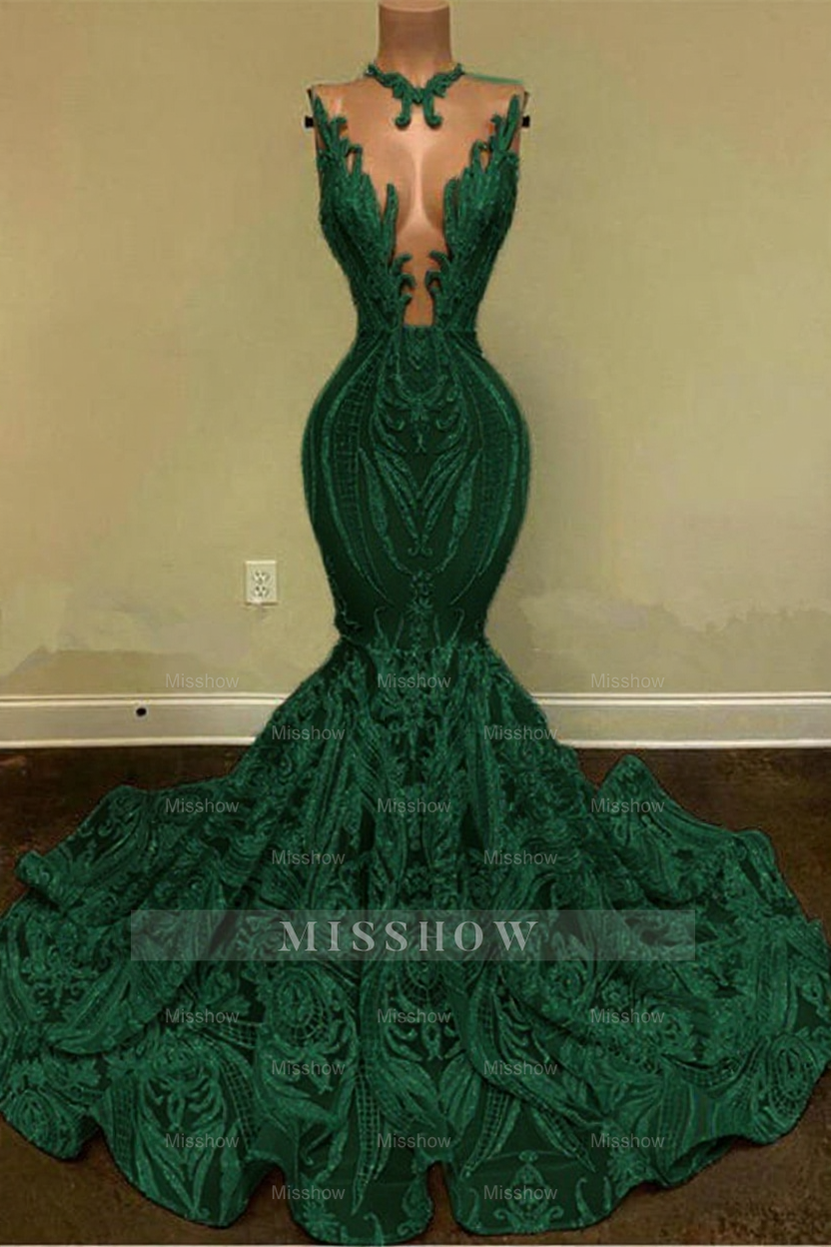 Sparkly Mermaid Glitter Floral Lace Floor-Length Prom Evening Dresses Sparkly Mermaid Glitter Floral Lace Floor-Length Prom Evening Dresses