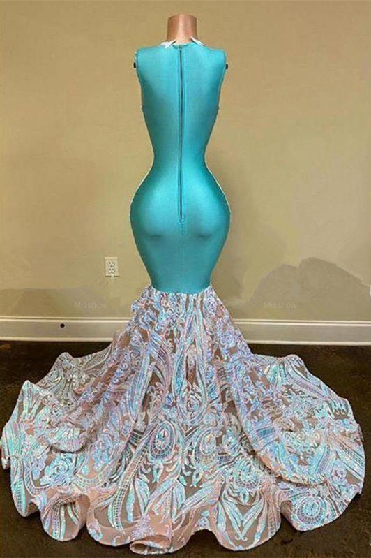 Pool v-neck glitter mermaid prom dress