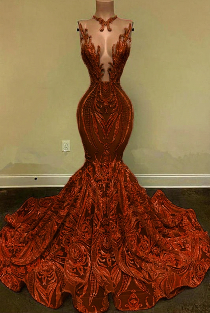 Chocolate v-neck glitter mermaid prom dress