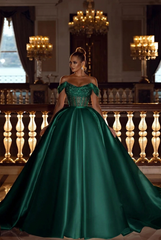 Dark green off-the-shoulder sequin A-line wedding dress