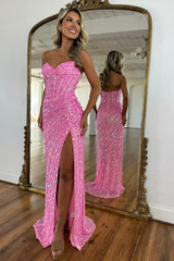 Pink sweetheart sequin mermaid prom dress