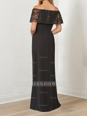 Sparkly Princess A-Line Floor-Length Mother of the Bride Dress with Portrait Neckline