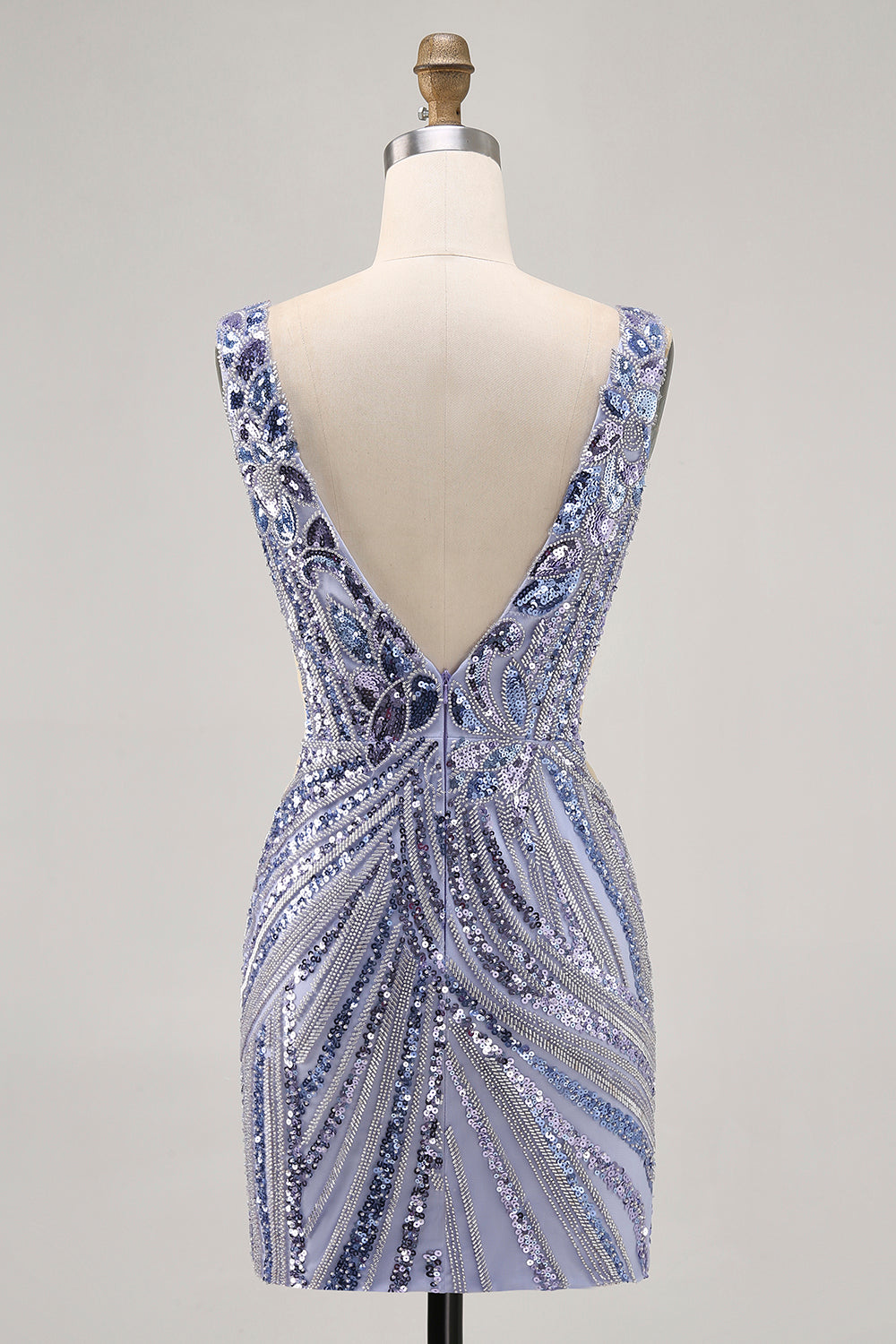 Sparkly Purple Sequins V-Neck Short Corset Homecoming Dress