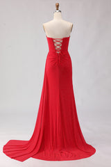 Red sweetheart beaded mermaid prom dress