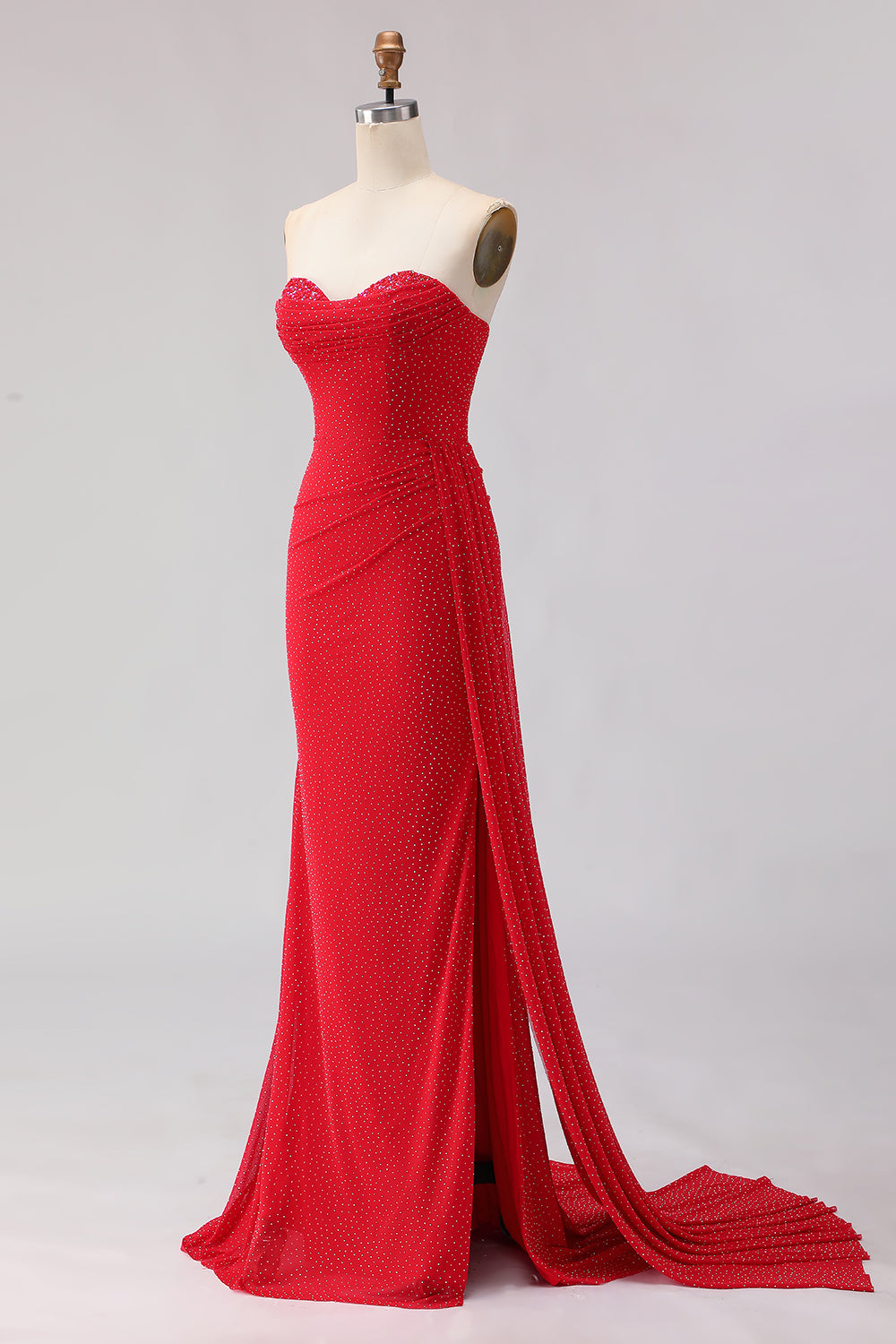 Red sweetheart beaded mermaid prom dress