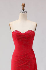 Red sweetheart beaded mermaid prom dress