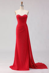 Red sweetheart beaded mermaid prom dress