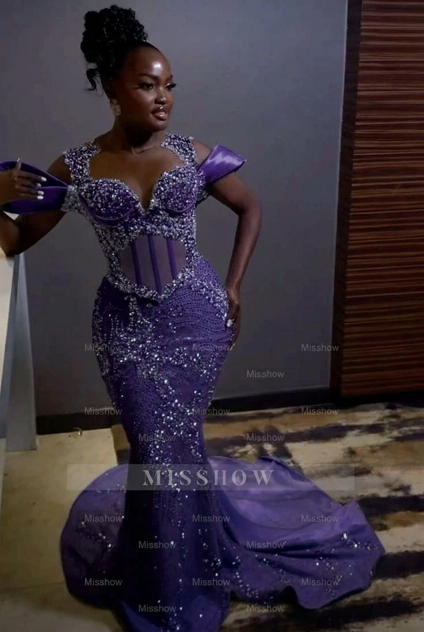 Regency off-the-shoulder rhinestone mermaid prom dress