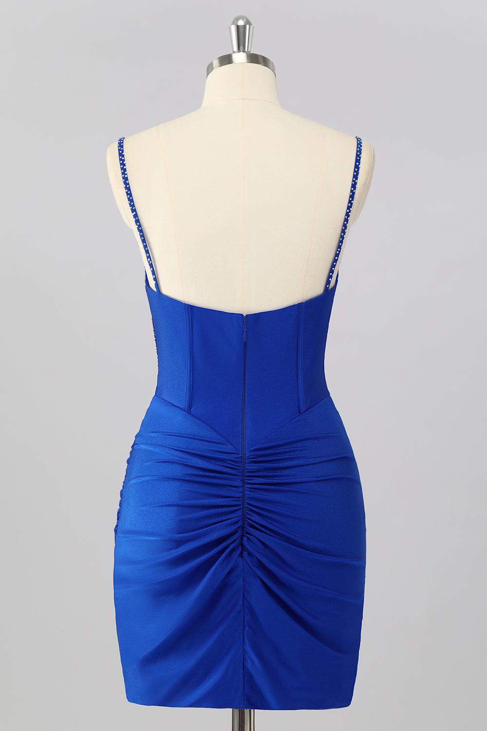 Sparkly Royal Blue Bodycon V Neck Short Corset Homecoming Dress with Beading
