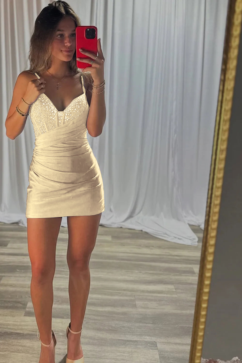 Sparkly Royal Blue Bodycon V Neck Short Corset Homecoming Dress with Beading