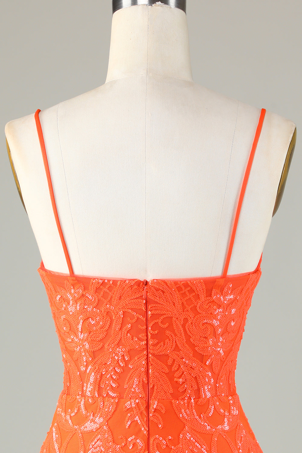 Sparkly Sheath Spaghetti Straps Orange Sequins Corset Homecoming Dress