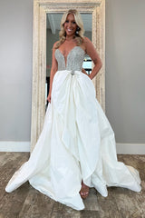 White sweetheart beaded ball gown prom dress
