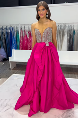 Hot pink sweetheart beaded ball gown prom dress
