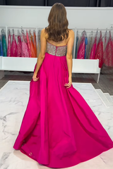 Hot pink sweetheart beaded ball gown prom dress