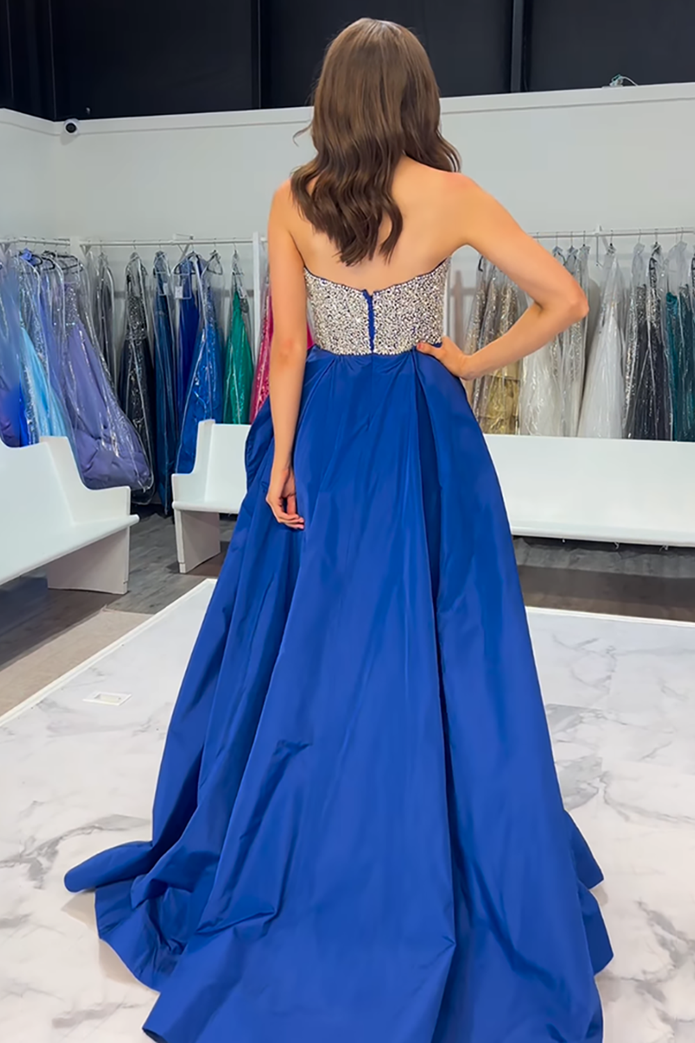 Royal blue sweetheart beaded ball gown prom dress