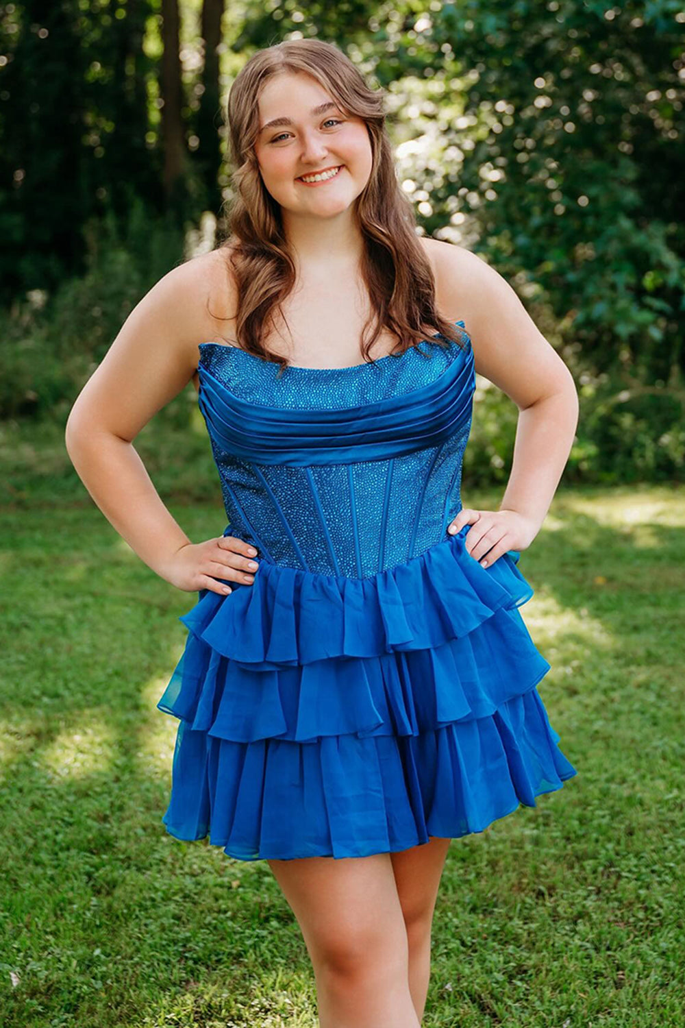 Sparkly Yellow A Line Strapless Beaded Short Corset Homecoming Dress with Ruffles