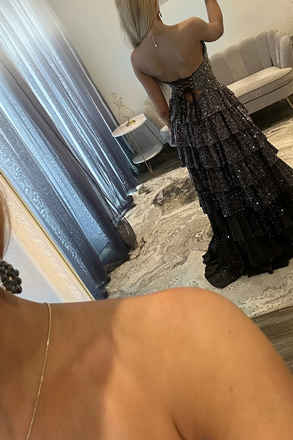 Black sweetheart beaded A-line prom dress