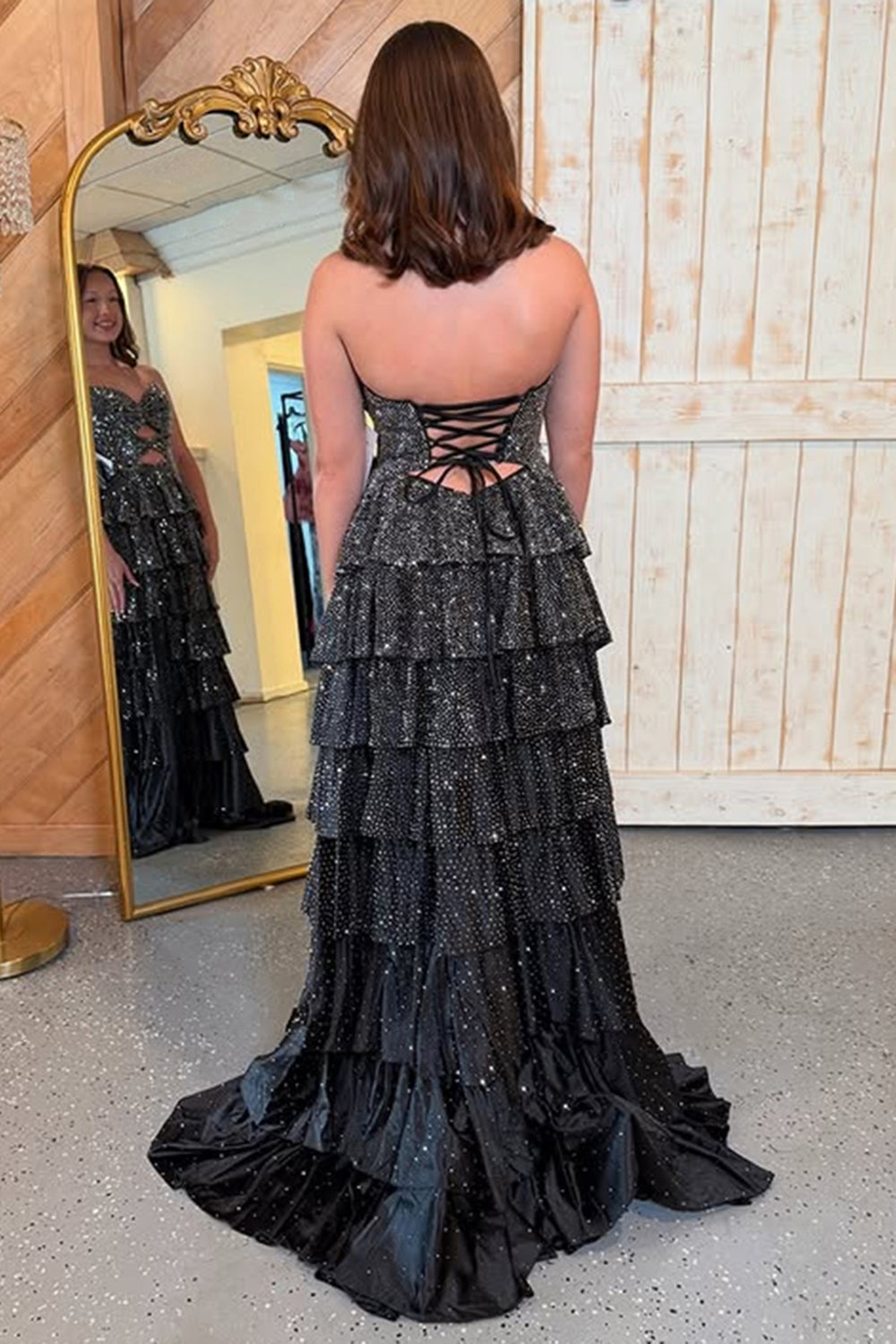 Black sweetheart beaded A-line prom dress
