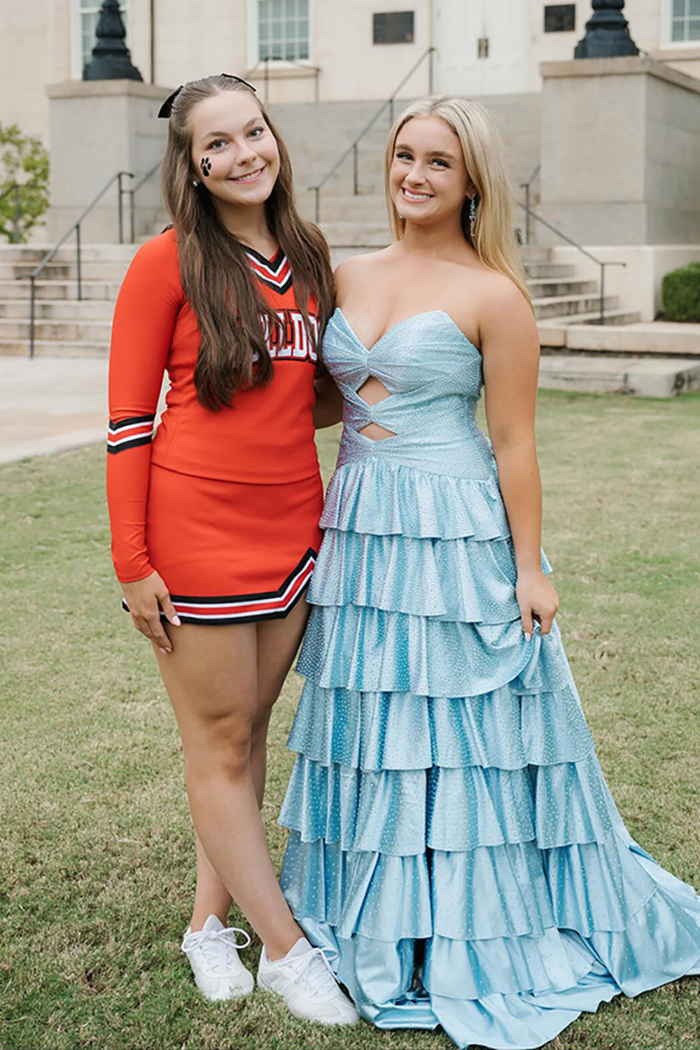 Light blue sweetheart beaded A-line prom dress