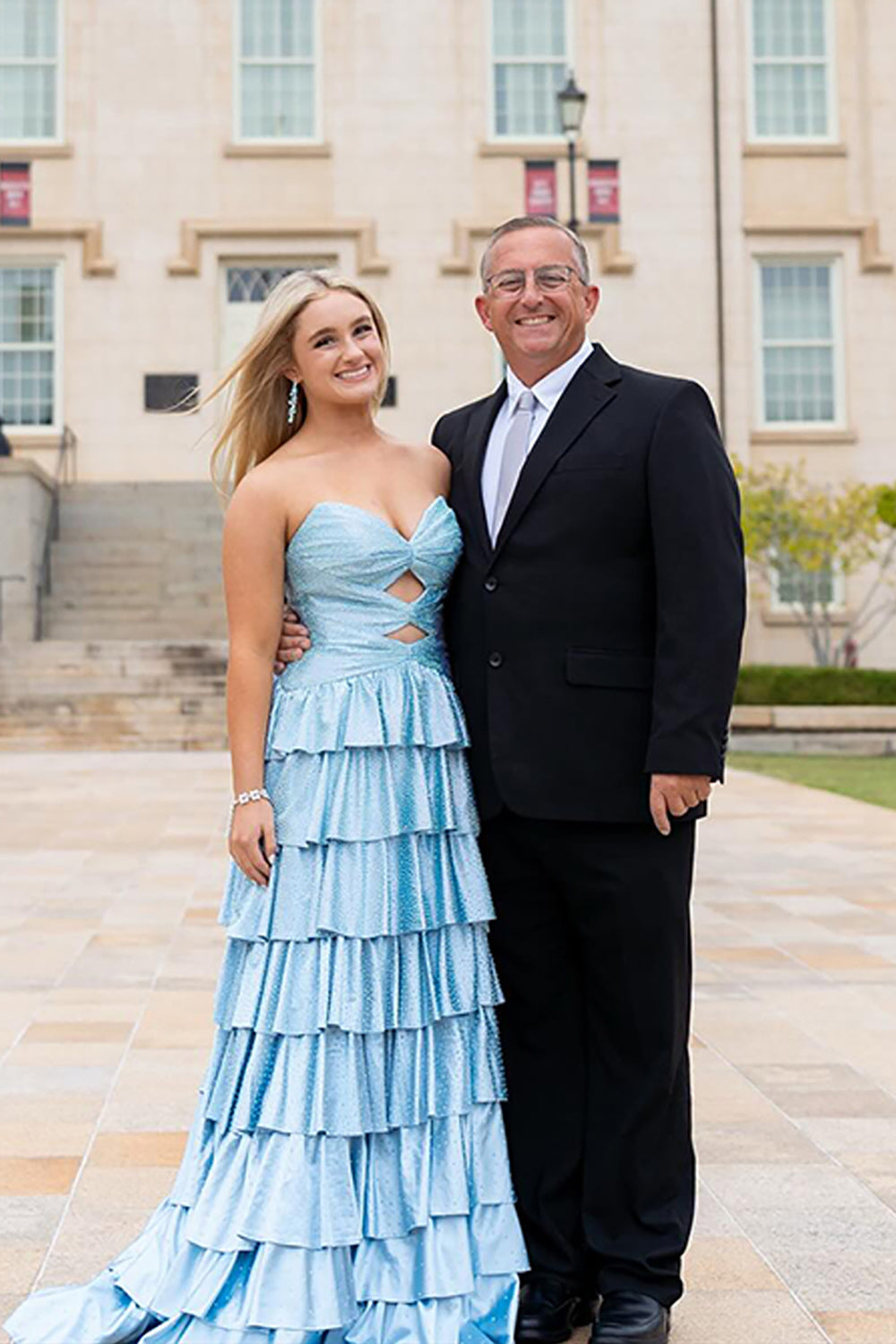 Light blue sweetheart beaded A-line prom dress