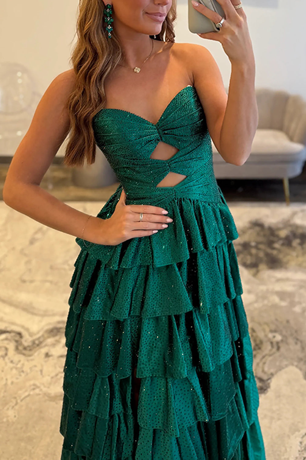 Dark green sweetheart beaded A-line prom dress