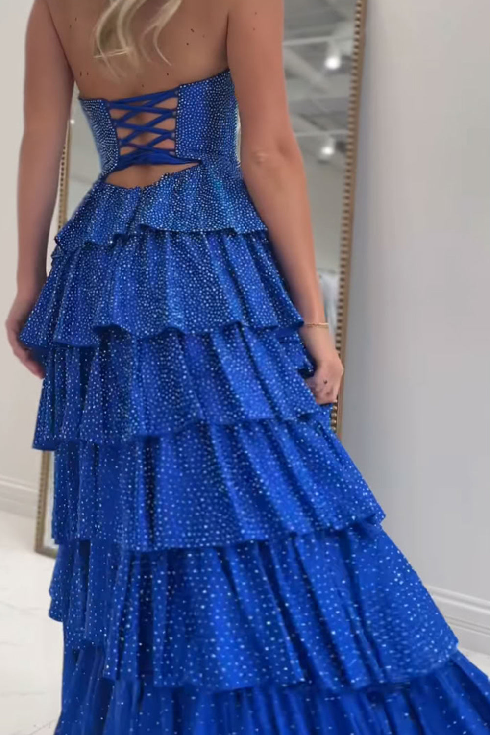Royal blue sweetheart beaded A-line prom dress