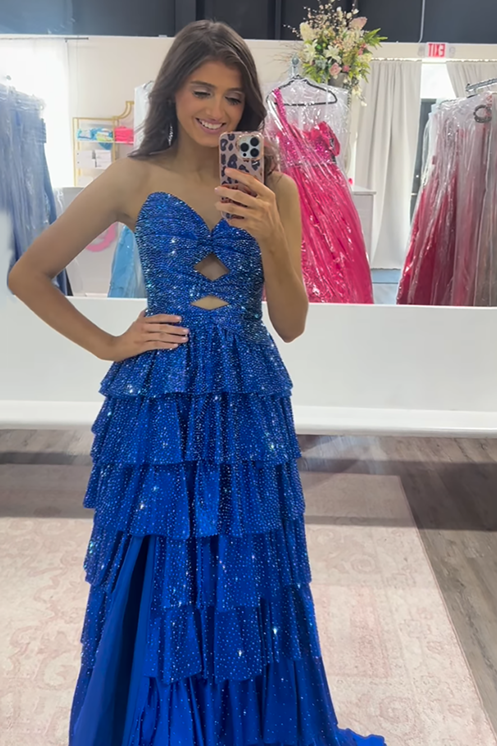 Royal blue sweetheart beaded A-line prom dress